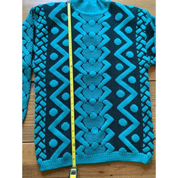 Vintage Teal and Black Women's Sweater Bee Sweater W/Shoulder-pads Size Small - Picture 1 of 5